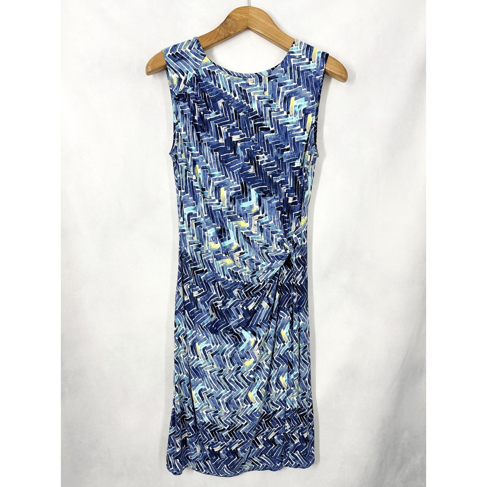 NIC+ZOE Sleeveless Geometric Blue Side‎ Ruched Knee Length Dress Size Medium